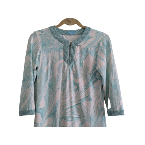 J McLaughlin Dress Women XS Turquoise White Pattern Sheath Casual Preppy Classic - Picture 2 of 14